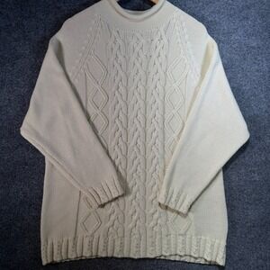 Ship n Shore Sport Cable Knit Sweater Womens Large Ivory Fisherman Vintage 90's